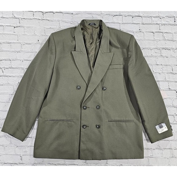 Vintage CITY STREETS Double Breasted Blazer Jacket Sport Coat Green MENS SZ 46